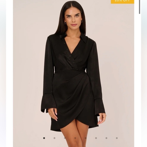 ADRIANNA PAPELL faux SATIN WRAP DRESS WITH LONG SLEEVES dark blue size 8 NWT - Picture 8 of 16